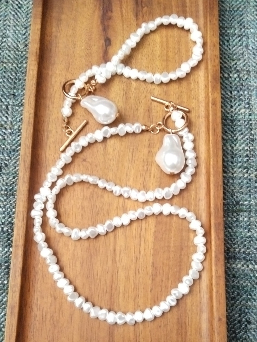 Faux Pearl Bead Toggle Necklace And Bracelet
